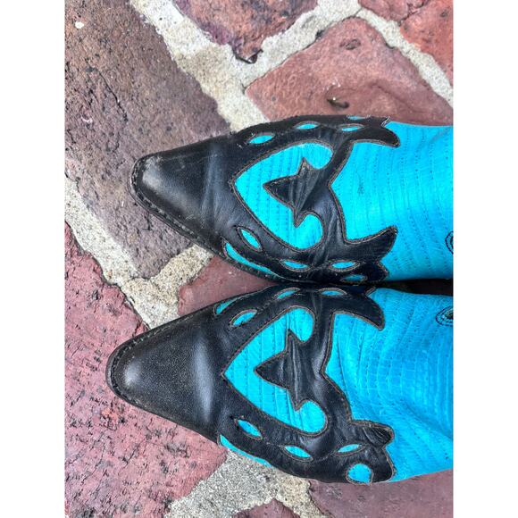 Vtg Sundance Flings Leather Teal Black Western Boots. See size measurements! - Picture 2 of 8